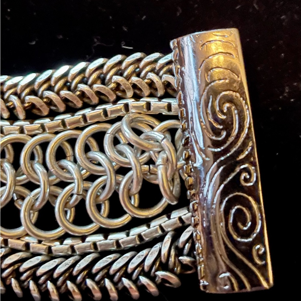 Chico’s silver tone 5 strand Chain mail bracelet magnetic clasp